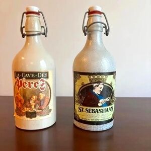 2 Empty Vintage Belgium Beer Stoneware Bottles